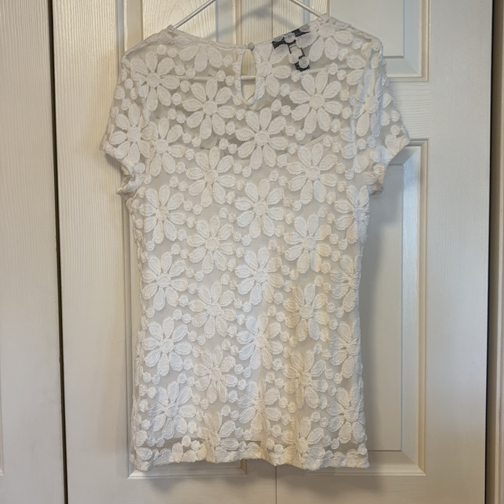 INC International Concepts White Lace Floral Top - Picture 4 of 4